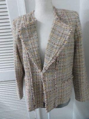 NWT $120  LOFT Polyester Cotton  Tweed Fringe dettail  Open front Blazer 16P - Image 1 of 4