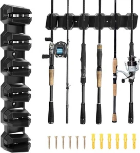 TSV Wall Mount Fishing Rod Holder – Vertical Rack Holds 6 Rods, Garage - Picture 1 of 7