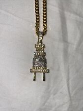 Gold Iced-Out Plug with Cuban Chain Necklace
