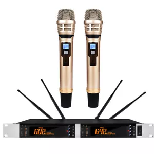Pro Gold Color KSM8 Handheld UHF Wireless DJ Karaoke Microphone System 4 Antenna - Picture 1 of 9