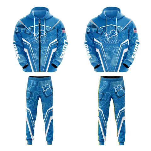 Detroit Lions Men's 2PCS Jogging Set Workout Pants Casual Hoodie Tracksuit Gifts Cover