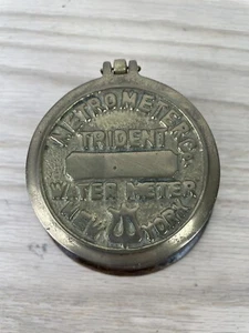 VINTAGE BRASS METROMETER TRIDENT WATER METER NEW YORK STEAMPUNK w/ WOODEN BASE - Picture 1 of 7