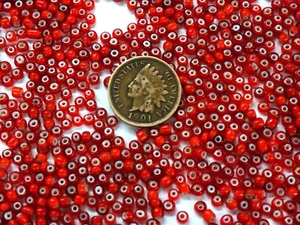 1/4 LB 8/0 Original Venetian Cherry Red White Heart African Trade Beads V399 - Picture 1 of 3