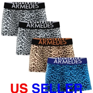 ARMEDES Mens Stretch No-Fly Cool Dry Leopard Brief Underwear Trunks (4-Pack) 01 - Picture 1 of 16