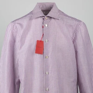 NWT $1350 KITON Linen and Cotton Striped Dress Shirt Purple/Pink Size: 16 /41 - Picture 1 of 9
