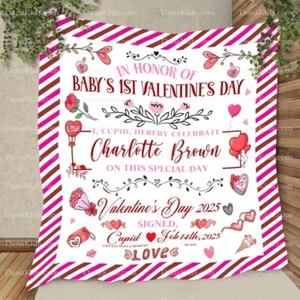 Personalized Baby's 1st Valentine Blanket, Custom Cupid's Certificate Blanket - Picture 1 of 6