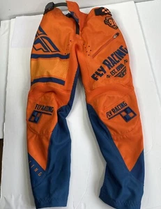 Fly Racing MotorCross Dirtbike Pant Youth Sz 20 Kinetic Era Padded Orang Blu New - Picture 1 of 16