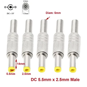 100pcs DC Power Jack 5.5mm x 2.5mm Male Plug Adapter Connector With Metal Handle - Picture 1 of 3