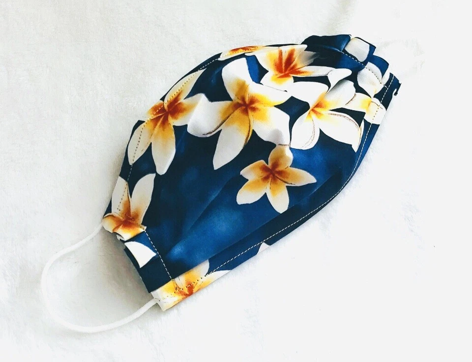 Hawaiian Blue Hibiscus Face Mask Handmade Double Layer Filter Opening Nose Wire - Image 1 of 1