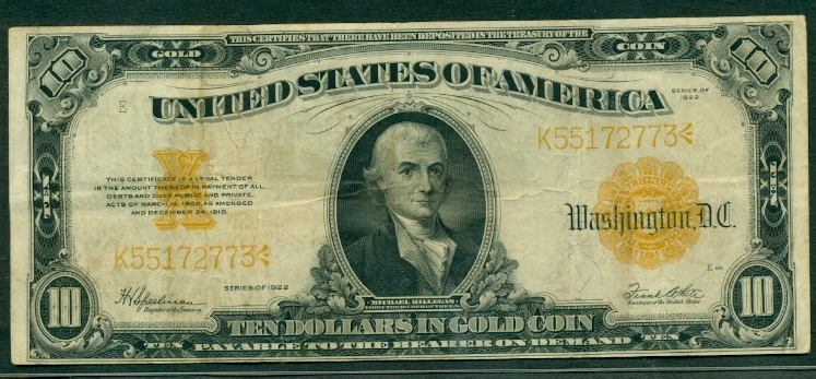 $10.00 Gold Certificate, MULE, 1922, Fr. #1173m, VF+ - Image 1 of 1