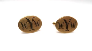 Gemelos antiguos rellenos de oro de 14k con monograma y mano - Imagen 1 de 4