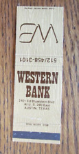 AUSTIN, TEXAS MATCHBOOK COVER: WESTERN BANK 1960s EMPTY MATCHCOVER -D