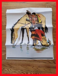 1960's Western Poster Of Cowboy With Horse Drinking From Stream Vintage Display - Imagen 1 de 2