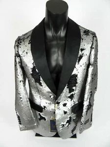Mens Jacket Blazer REVERSIBLE Sequins Charcoal Silver INSOMNIA MANZINI - Picture 1 of 11