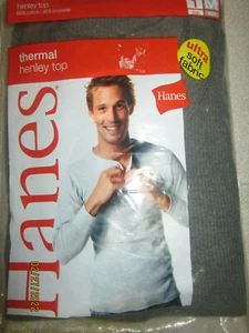 MEN'S SIZE M  38 - 40 HANES THERMAL Henley Top WM03-CH - Picture 1 of 8