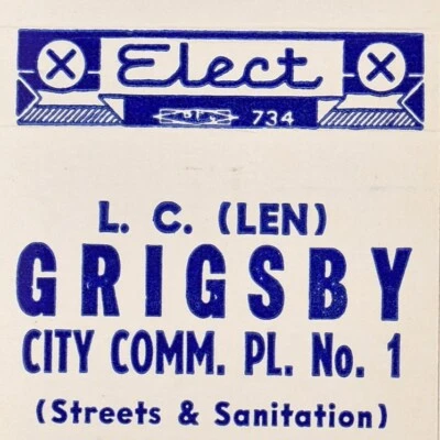 1958 L.C. Len Grigsby Stadtkommissar Straßen & Sanitär politische Wahlen - Bild 1 von 4