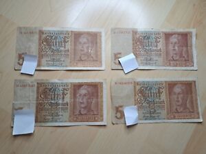 5 Reichsmark Reichsbanknote Berlin German Empire Drittes Third Reich Ww2 1942