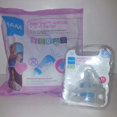 Botella anticólicos MAM Easy Start de 4,5 oz y chupete para recién nacidos y 2 pezones de flujo mediano Foto 1 de 4