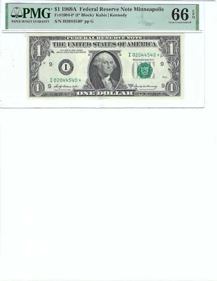 1969 $1 FRN FR1904-I* PMG 66 EPQ, Minneapolis * Note S/N I02044540*!!! - Image 1 of 2