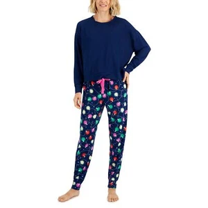 Jenni Long Sleeve Mix It Pajama Set Navy Christmas Light Holiday NWT Size XS - Picture 1 of 6
