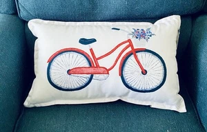 Bicycle Print Throw Decorative Rectangular Pillow Jo-Ann Stores 12x20x5 Stripes - Picture 1 of 9
