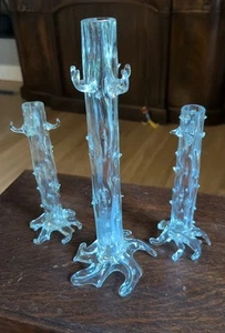 Vintage Hand Blown Art Nouveau Clear Glass Thorn Vases 3 - 12" 8" 8" - Picture 1 of 10