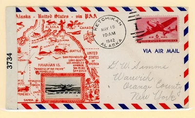 美国 -- 来自阿拉斯加 Ketchikan 的审查航空邮件封面 1942 — 第 1/2 张图片