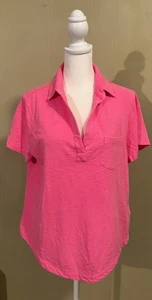 VINEYARD VINES Neon Pink V-neck 100% Cotton Polo S/S Shirt Medium M EUC - Picture 1 of 5