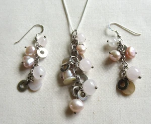 STERLING SILVER GEMSTONE NECKLACE & DROP EARRINGS SET 925 16.71g (28173) - Picture 1 of 9