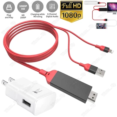 HDMI Mirroring AV Cable Phone to TV HDTV Adapter 1080P For iPhone 14 13 12 iPad - Image 1 of 4