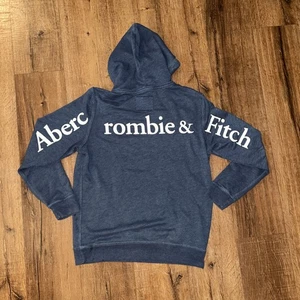 Abercrombie & Fitch Pullover Hoodie M blau Jeansfarbe Grafik vorne und hinten - Bild 1 von 22
