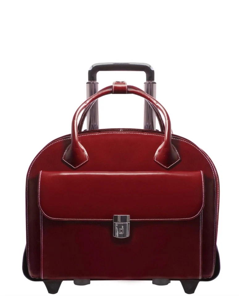 McKlein USA Glen Ellyn 15" Red Leather Detachable Wheeled Laptop Briefcase - Image 1 of 4