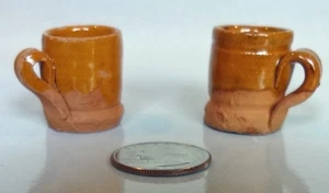 2 Vintage 1:12 Miniature Mugs Terracotta Clay Handmade Mexican Primitive Handles - Picture 1 of 4