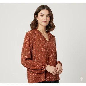 Coeur de Vague Blouse Womens Medium Orange Rust Speckled Print Long Sleeve New - Picture 1 of 14