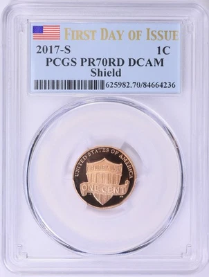 2017 S Lincoln Shield Cent Penny Proof PCGS PR 70 RD DCAM First Day Issue - Image 1 of 2
