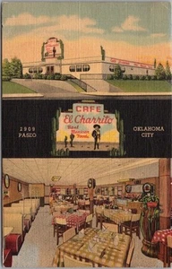 Postal vintage 1950 Oklahoma City "CAFÉ EL CHARRITO" restaurante mexicano lino - Imagen 1 de 2