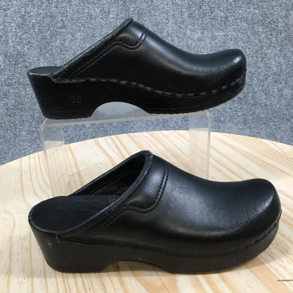 Sanita Original Womens 36 Black Leather Slip On Comfort Nursing Clogs Denmark - Image 1 of 4