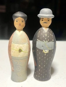 Vintage Mini Kokeshi Doll Well Dressed Couple Numbered On Bottom - Picture 1 of 7