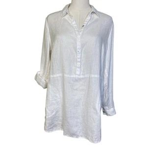 J.Jill Love Linen Size Small Petite SP Long-Sleeve Tunic White Pockets - Picture 1 of 5