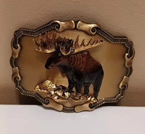 Vintage 1977/78 MOOSE Western Brass BELT BUCKLE Raintree Cowboy - Picture 1 of 2