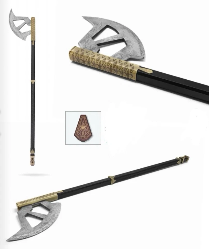 "Réplica de hacha de metal 1:1 completamente metálica 46"" con placa de madera" Foto 1 de 1