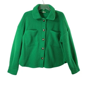 Jodifl Sherpa Fleece Jacket Womens Medium Kelly Green Collared Button Up Casual - Picture 1 of 13