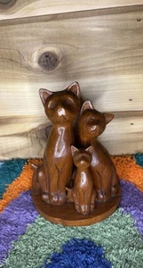 Vintage MCM handgeschnitzte Holz Siamkatze und Kätzchen Familie Skulptur 5,75" - Bild 1 von 11