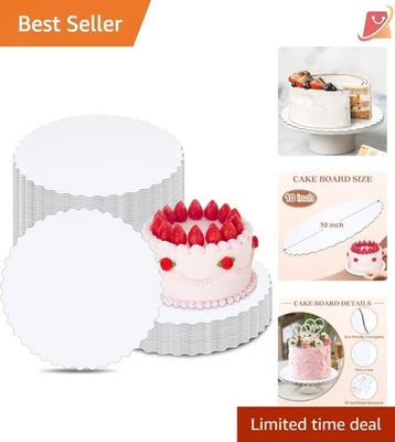 10-Inch White Cake Boards Round Food Grade Scalloped Edges 10 Pack - Image 1 of 4