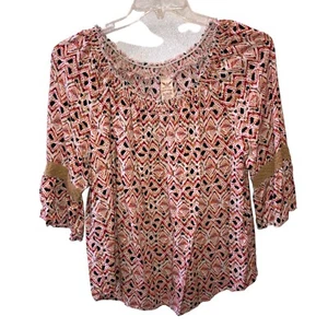 Faded Glory Women Sz XL Geometric 3/4 Sleeve Off the Shoulder Peasant Blouse Top - Picture 1 of 10