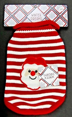 Dogs Christmas Sweater Size XS Santa Appliqué Winter Dreams Red White Striped - Image 1 of 4