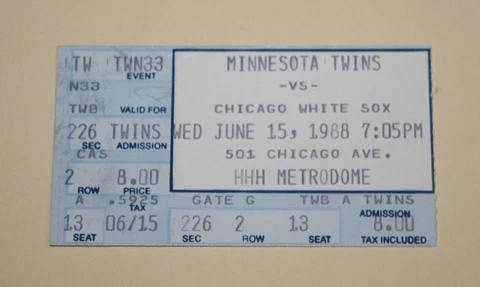 Minnesota Twins Ticket Stub | June 15 1988 | Kirby Pucket Hit Cover