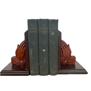 Mahogany Bookends Shalom Made In Indonesia Prayer Hands Religious Theme - Picture 1 of 7