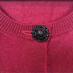Talbots women's burgundy 100% merino wool embellished button cardigan sweater S - Picture 1 of 5