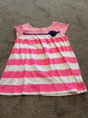 Carter's Girls Size 6 Pink And White Striped Top With A Navy Blue Flower - Image 1 of 4